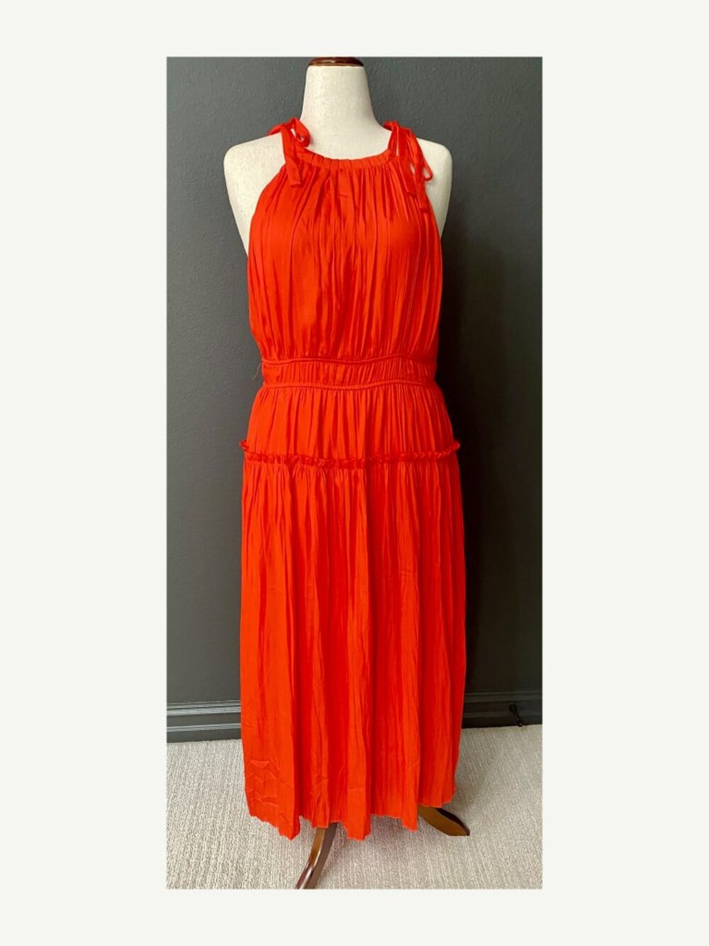 Skies Are Blue Red Orange Midi Dress Size L NWT